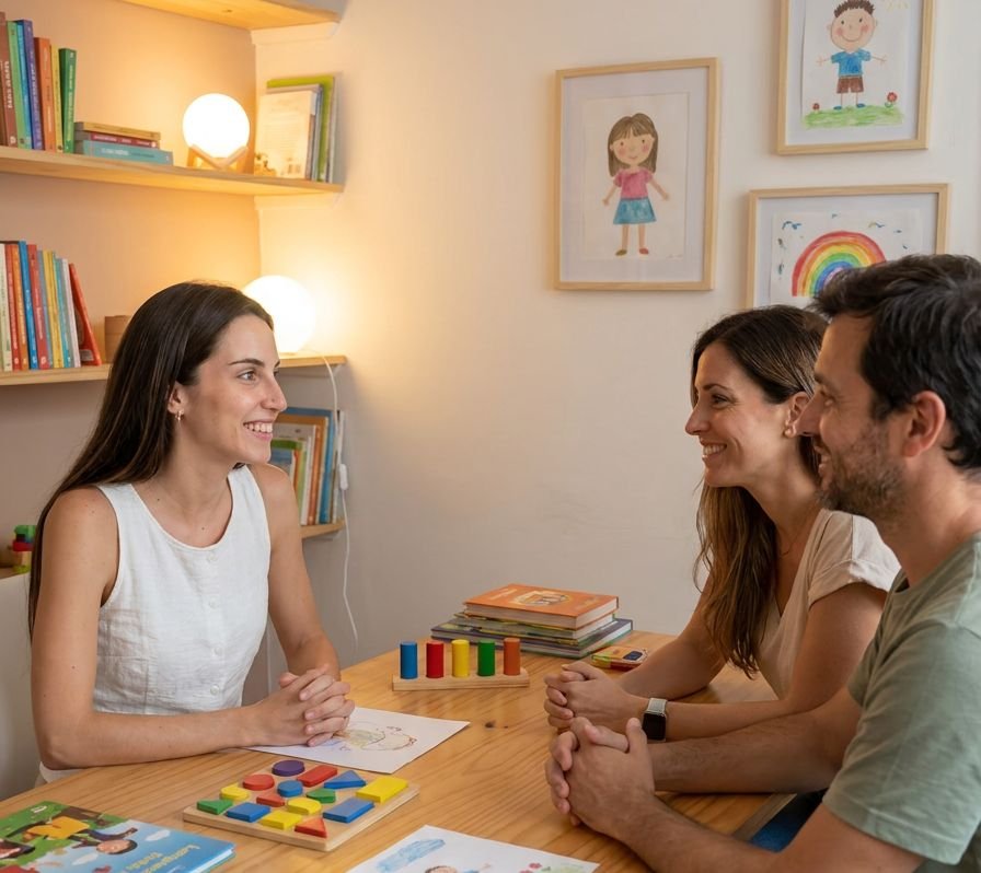 Lorena en una sesión de acompañamiento con una familia